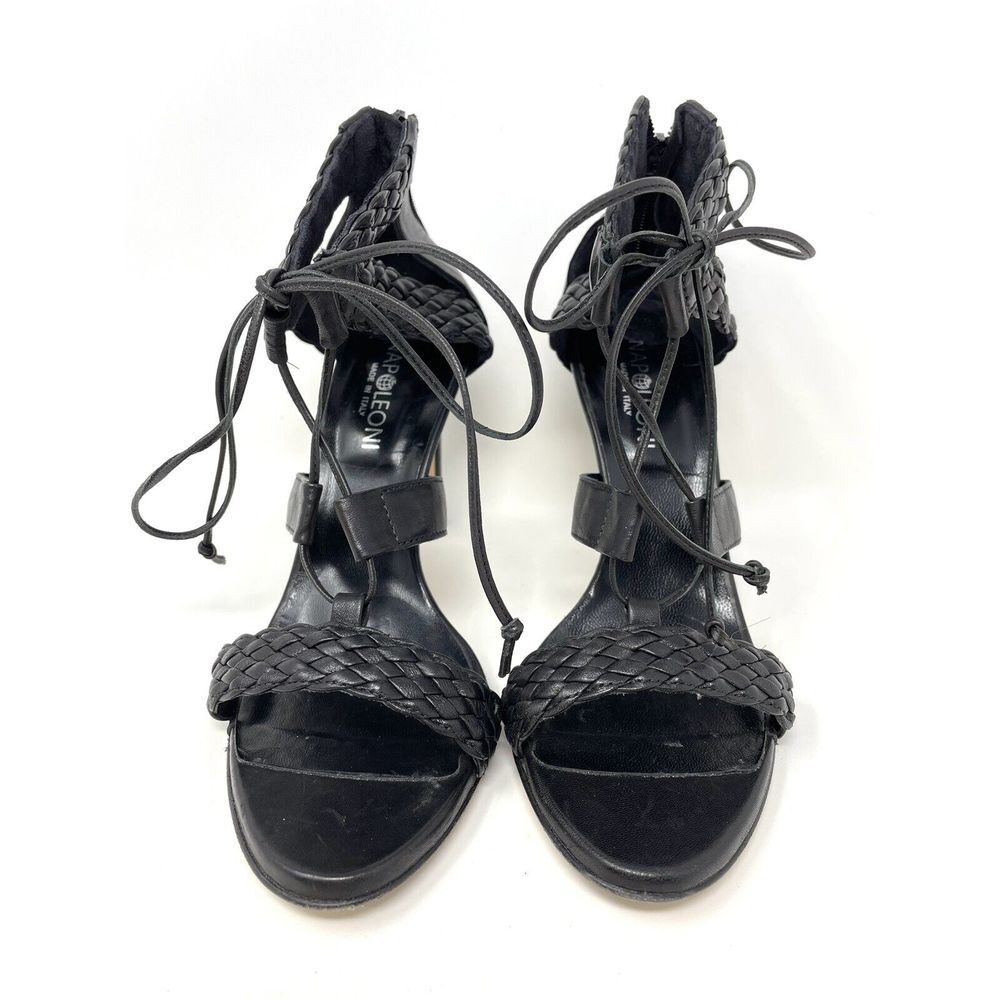 Napoleoni Ladies Italian Sexy Black Leather High Heels 38 7‎ U.S.